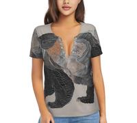 Camicia da donna a maniche corte in tessuto morbido per lo shopping e i | Il tessuto molle a maniche corte delle donne stampate dell'orso che cammina è adatto per lo shopping ed il viaggio
