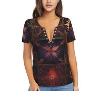 Camicia da donna a maniche corte in tessuto morbido per lo shopping e i | Il tessuto morbido a maniche corte delle donne stampato diagramma della griglia di nove quadrati è adatto per lo shopping e