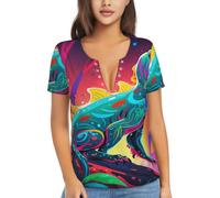 Camicia da donna a maniche corte in tessuto morbido per lo shopping e i | Il tessuto morbido a maniche corte delle donne stampato della bestia dello spirito dell'acqua è adatto per lo shopping e il