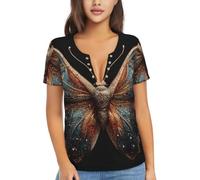 Camicia da donna a maniche corte in tessuto morbido per lo shopping e i | Le farfalle variopinte hanno stampato il tessuto molle a maniche corte delle donne è adatto per lo shopping ed il viaggio