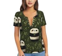 Camicia da donna a maniche corte in tessuto morbido per lo shopping e i | L'orso con le foglie ha stampato il tessuto molle a maniche corte delle donne è adatto per lo shopping ed il viaggio