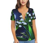 Camicia da donna a maniche corte in tessuto morbido per lo shopping e i | Moonlight Lily Of The Valley stampato da donna a maniche corte tessuto morbido è adatto per lo shopping e viaggi
