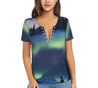Camicia da donna a maniche corte in tessuto morbido per lo shopping e i | Verde Aurora (2) stampato tessuto morbido a maniche corte delle donne è adatto per lo shopping e viaggi