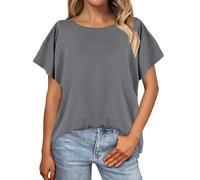 Camicia da donna a maniche corte in tinta unita, camicetta con maniche a pipistrello, maglietta oversize da donna, vestibilità larga, abbigliamento per la vita quotidiana, regali di Natale, Grigio, L
