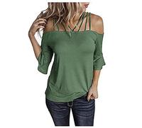 Camicia da donna a maniche corte vestibilità regolare 2025 camicetta da donna a maniche svasate per feste basic top camicia abiti per la vita quotidiana regali di Natale, Verde, XL