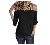 Camicia da donna a maniche corte vestibilità regolare 2025 camicetta da donna a maniche svasate per feste basic top camicia abiti per la vita quotidiana regali di Natale, Nero , L