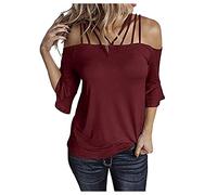 Camicia da donna a maniche corte vestibilità regolare 2025 camicetta da donna a maniche svasate per feste basic top camicia abiti per la vita quotidiana regali di Natale, Rosso, XL