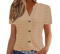 Camicia da donna a maniche corte, vestibilità regolare, tinta unita, primavera/estate, stazione di confine europea e americana, alla moda, casual, tinta unita, scollo a V, vestiti corti per la vita
