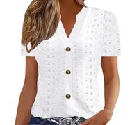 Camicia da donna a maniche corte, vestibilità regolare, tinta unita, primavera/estate, stazione di confine europea e americana, alla moda, casual, tinta unita, scollo a V, vestiti corti per la vita