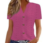 Camicia da donna a maniche corte, vestibilità regolare, tinta unita, primavera/estate, stazione di confine europea e americana, alla moda, casual, tinta unita, scollo a V, vestiti corti per la vita