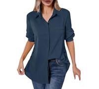 Camicia da donna a maniche lunghe a metà stagione - 2025 nuove camicette e camicette da donna di grandi dimensioni camicetta a righe camicetta risvolto alto con bottone top tinta unita abiti mi lunghi