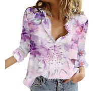 Camicia da Donna a Maniche Lunghe con Motivo 2024, Blusa con Stampa Floreale, Camicia Button Down da Donna, Camicia Leggera a Maniche Lunghe, Blusa alla Moda, Top Casual Primavera Estate, Camicie