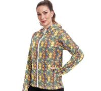 Camicia da donna a maniche lunghe con protezione solare con cerniera intera, morbida ed elastica per escursioni, Insetto alato e fiori selvatici di luna stravagante, L