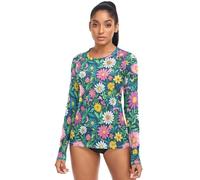 Camicia da donna a maniche lunghe con protezione solare UPF 50+, maglietta da atletica per escursionismo, casual, spiaggia, Fiori di campo dai colori vivaci, L