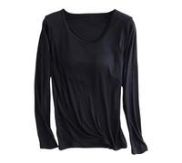 Camicia da donna a maniche lunghe da donna, Autumn Winter Tight Thermal Underwear Thickened Top Thin Velvet Body Shaping Long Sleeved T Shirt with Chest Pad Bra Cup Pajamas, Nero , 4XL