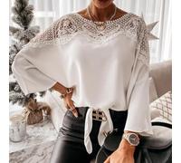 Camicia da donna a maniche lunghe monospalla in pizzo patchwork per semi trasparente vestibilità ampia pullover top casual street fashion camicetta per la vita quotidiana appuntamenti notturni
