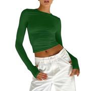 Camicia da donna a maniche lunghe, vestibilità regolare, a maniche lunghe, a girocollo, doppia fodera, maglietta basic con increspature laterali, per uscire e per la vita quotidiana, regali di Natale