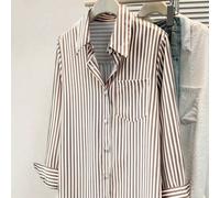 Camicia da donna a righe con bottoni e maniche lunghe, colletto, in tessuto intrecciato, adatta per l'abbigliamento casual autunnale e la stagione del ritorno a scuola 0XL,1XL,2XL,3XL,4XLA strisceTess