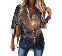 Camicia da Donna a Spirali Galassie Maniche Lunghe con Bottoni | Camicette Oscurità Universo, Elegante Estiva con Colletto a Risvolto, Camicia per il Tempo Libero, Spiaggia Leggera