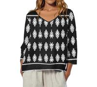 Camicia da donna alla moda carina con scollo a V, maniche sette otto stampate, casual, per abbigliamento quotidiano, maglietta chic da donna, Le Noir-g, S