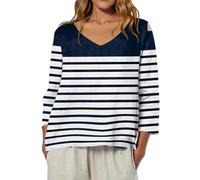 Camicia da donna alla moda carina con scollo a V, maniche sette otto stampate, casual, per abbigliamento quotidiano, maglietta chic da donna, Le Noir-d, XXL