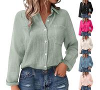 Camicia da donna chic ed elegante, camicette e camicette da donna di grandi dimensioni, camicia con bottoni, camicetta con risvolto a manica lunga, camicetta leggera a mezza stagione, casual, top in