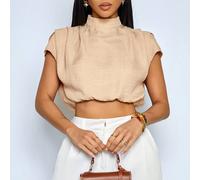 Camicia da donna color albicocca, sexy, elegante, casual e adatta per il pendolarismo. Perfetta per la primavera e l'estate, le vacanze al mare e incarna uno stile sofisticato e di vecchio denaro. L,M