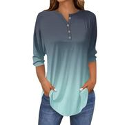 Camicia da donna colorata a maniche lunghe, con scollo a V, maniche a 3/4, con bottoni, estiva, traspirante, per il tempo libero, leggera, comoda e casual, Verde menta1, XL