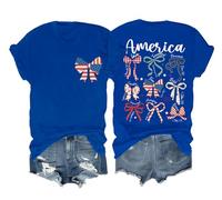 Camicia da donna con bandiera americana, dedica della Bibbia cristiana, rosso, bianco e blu, coquette patriottica del 4 luglio, Blu reale, S