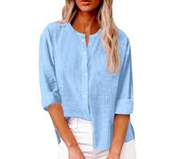 Camicia da donna con bottoni a 3/4, maniche arrotolate, scollo a tacca, camicetta casual intelligente, blu cielo, M