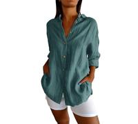 Camicia da donna con bottoni - Top arricciato con scollo a V con bottoni a tinta unita - Camicia aperta - Maglietta traspirante - Maglietta leggera a maniche lunghe, Verde menta, 5X-Large