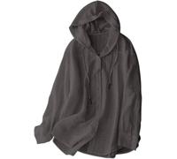 Camicia da Donna con Cappuccio e Protezione Solare UPF 50+ in Misto Cotone e Lino; Leggera, a Maniche Lunghe e con Bottoni, Ideale Come Copricostume o Top Estivo. (Dark Gray,30)