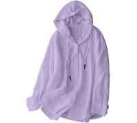 Camicia da Donna con Cappuccio e Protezione Solare UPF 50+ in Misto Cotone e Lino; Leggera, a Maniche Lunghe e con Bottoni, Ideale Come Copricostume o Top Estivo. (Purple,14)