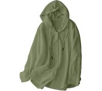 Camicia da Donna con Cappuccio e Protezione Solare UPF 50+ in Misto Cotone e Lino; Leggera, a Maniche Lunghe e con Bottoni, Ideale Come Copricostume o Top Estivo. (Light Green,14)