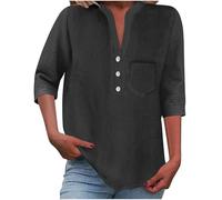 Camicia da donna con colletto Henley a mezza bottoni, maniche a 3/4, in cotone, vestibilità classica, taglie forti disponibili dalla S al XXXXXL, 73 il Nero, XXXL