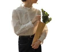 Camicia da Donna con Colletto in Pizzo Bianco, Camicia con Volant sul Fondo, Top Piccolo in Stile profumato - Bianco - 2XL