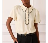 Camicia da donna con colletto Peter Pan, maniche corte, spalle regolari, colore a contrasto, decorazione con ricamo elegante, adatta per l'estate L,M,S,XL,XS,XXL,XXS,XXXL,XXXXLGeometricoTessuto intrec