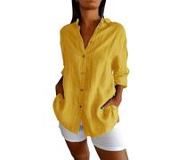 Camicia da donna con colletto stretto monopetto pieghettata da donna Independent Station Explosion in tinta unita con maniche europee e americane per donna camicia gialla da uomo, giallo., M