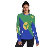 Camicia da donna con protezione solare UV UPF 50+, ad asciugatura rapida, leggera, a maniche lunghe, rash guard, escursionismo, corsa, Bandiera dell'isola di Natale, M