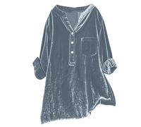 Camicia da donna con scollo a V a manica lunga - Camicette e camicette da donna di grandi dimensioni, camicia in velluto dorato, camicetta giornaliera, top casual con bottone, abbigliamento tasca