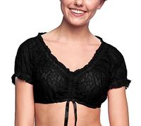 Camicia da donna con scollo a V, camicetta da donna, a maniche corte, elegante camicetta Dirndl, in pizzo bianco, con coulisse, per costume tradizionale bavarese, per Oktoberfest