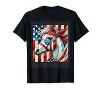 Camicia da donna con scritta "4th of July", cavallo con bandiera americana Maglietta