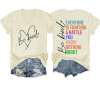 Camicia da donna con scritta "Everyone is Fighting A Battle You Know Nothing About Shirt", "Be Kind", Giallo crema (scollo a V), XXL