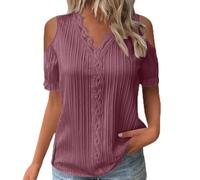 Camicia da donna elegante, a maniche corte, in pizzo, con scollo a V, elegante, taglie forti, camicetta estiva da donna, tinta unita, casual, per cerimonie, Z01-hot Pink, XL