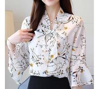 Camicia da donna in chiffon con stampa floreale con fiocco primavera estate camicetta a tre quarti manica svasata elegante pullover top per tutti i giorni per il tempo libero Incontri Shopping Party