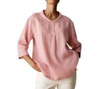 Camicia da donna in cotone e lino con maniche a 3/4, colletto alla Peter Pan, camicetta casual, rosa, 3XL
