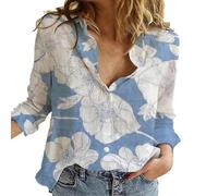 Camicia da Donna in Cotone Lino Classica Estive Oversize Tunica Traspirante Leggero Casual Elegante Camicetta Ufficio Vacanza Fantasia Camicia in Lino Lavoro Spiaggia Maniche Lunghe con Bottoni Top
