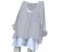 Camicia da Donna in Cotone Lino Oversize Classica Scollo a V Blusa Elegante Leggero Comodo Traspirante Camicetta Vacanza Ufficio Spiaggia Maglia Tees Maniche Lunghe Vintage Moda Lavoro Maglietta