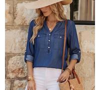 Camicia Da Donna In Denim A Maniche Lunghe Con Colletto A Incrocio L,M,S,XSColore unicoDenim