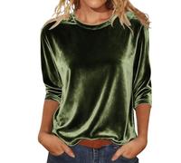 Camicia da Donna in in Velluto Tops Casual Curvy T-Shirt Girocollo Velluto Leggera E Comoda Camicetta in Velour a Maniche Lunghe Slim Fit Camicia Eleganti alla Moda Autunno Primavera Lavoro